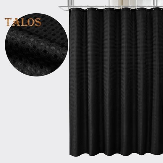 1 Set Shower Curtain with 12 Hanging Rings Contrast Solid Color Thickened Waterproof Punch-free Washable Kitchen Door Curtain Bedroom Window Curtain