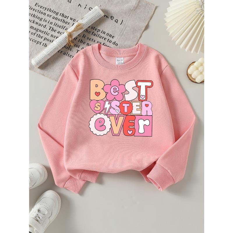 European Sizes Crewneck Sweatshirt for Kids Featuring a 'Best Sister Ever' Design, It Serves As Both Sportswear And Casual Attire
