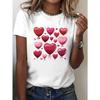 European Size Women'S Glossy Heart Balloon Print T-Shirt | Short Sleeve Round Neck  , Glossy Balloon and Heart Design, Medium Elasticity