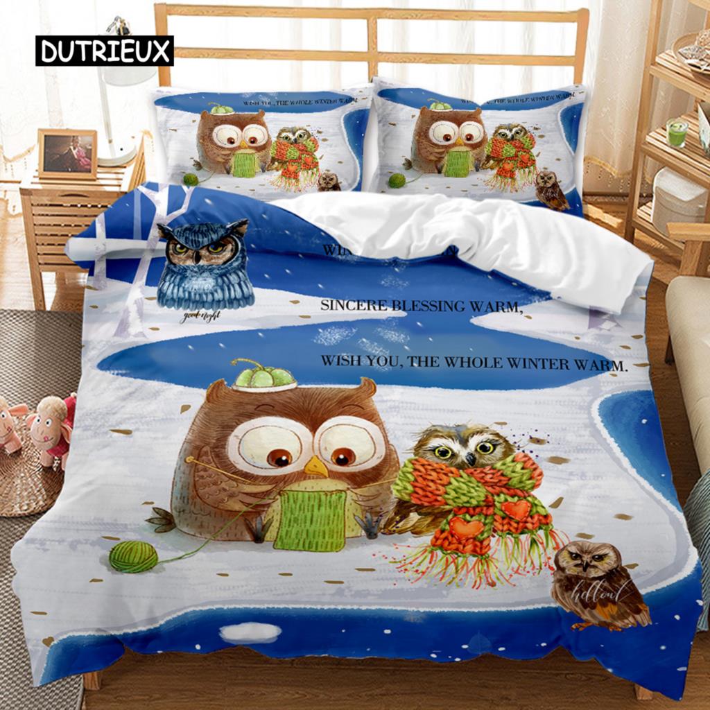 Owl Bedspread Cover Collection Adorable Owl for Kids Boys Girls Adorable Animal Bed Ensemble Bedclothes Full Size Queen Size King Size Size Polyester