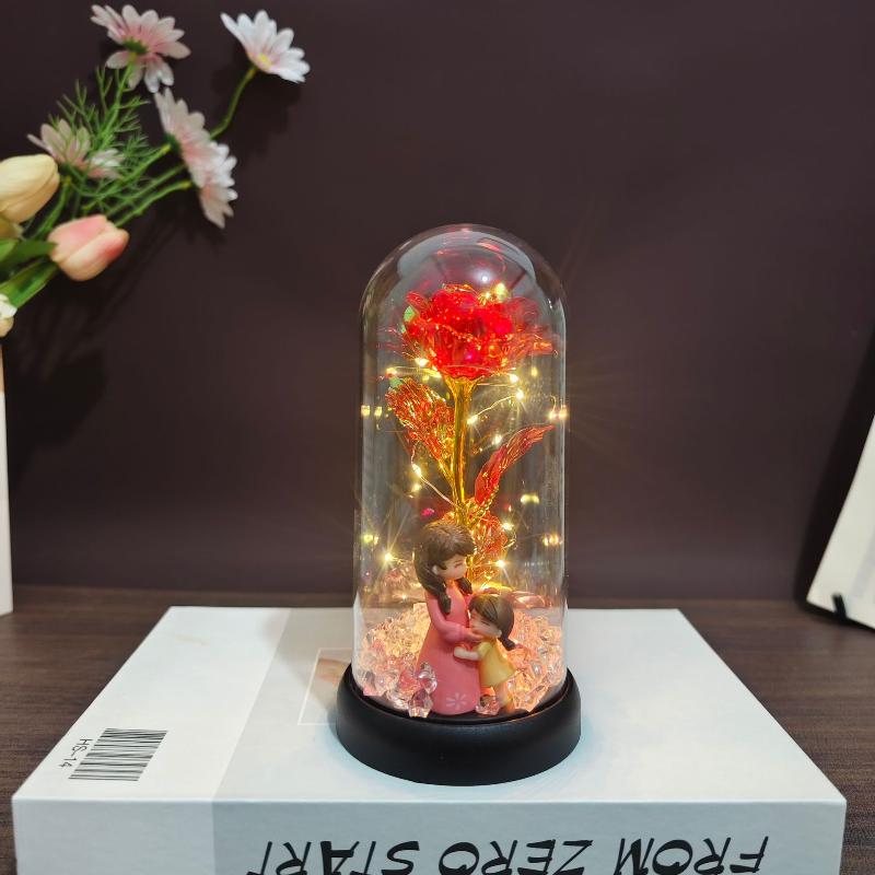 

1Pcs LED Light Foil Flower In Acrylic Cover Rose Artificial Flower Acrylic Cover Decor Wedding Valentine s Day Mother s Gift