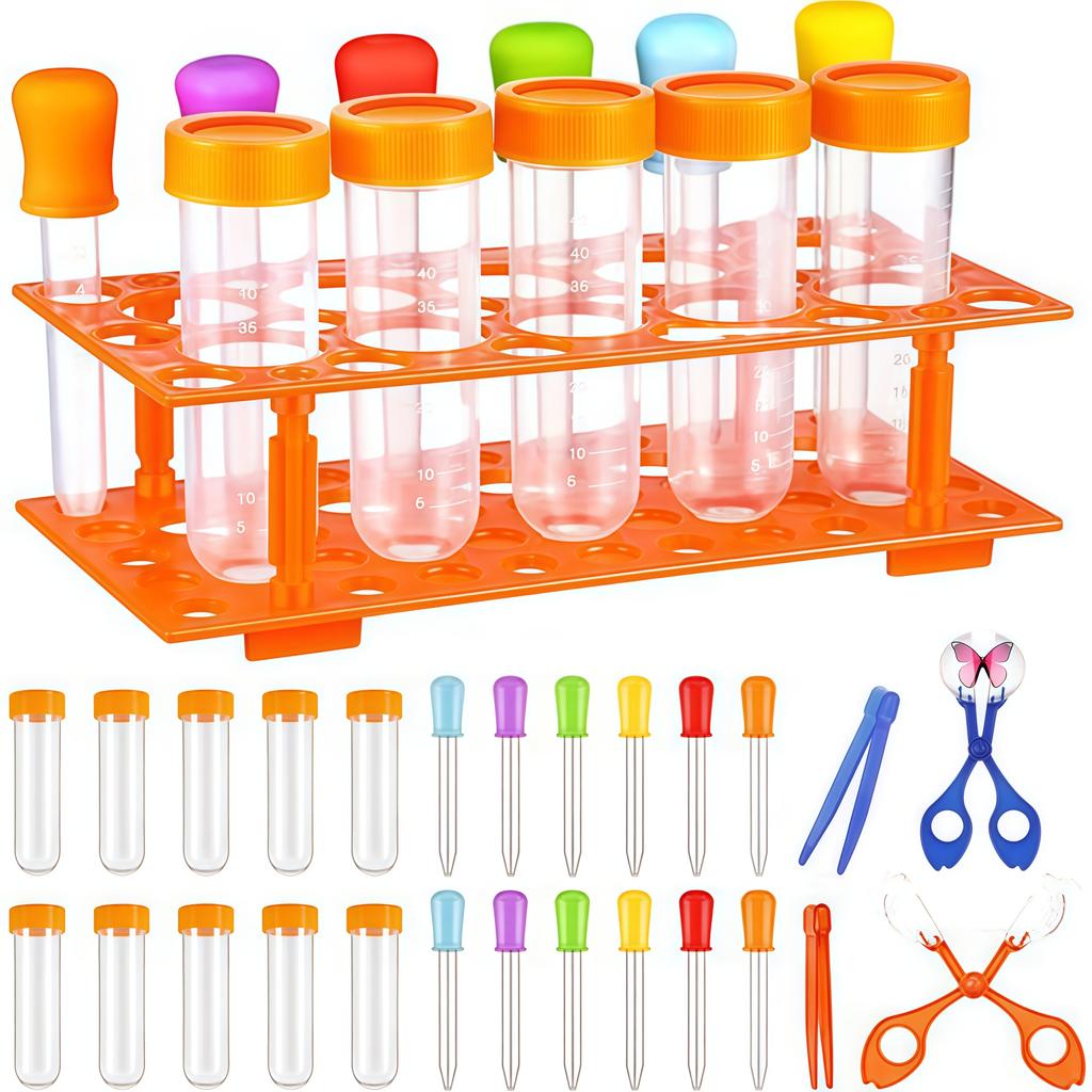 Large Test Tube Rack Set, Including Large Test Tubes, Silicone Droppers, Storage Racks, Plastic Tweezers, Convenient Plastic Scissors,