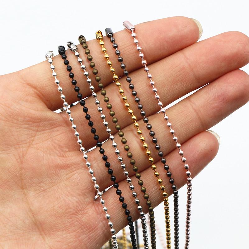 5pcs 1.5 2.0 2.4mm Length 65cm Gold Bronze Silver Colors Plated Ball Beads Chain Necklace Bead Connector For Charms Base Tray