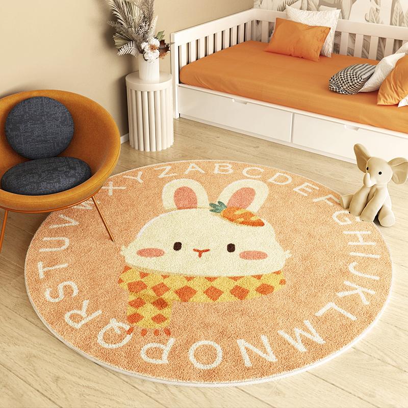 Lion Pattern Carpets for Living Room Fluffy Soft Children Mat Thick Plush Bedside Rug Cartoon Style Bedroom Decor Round Carpet