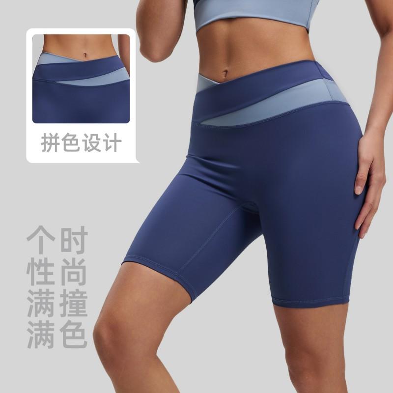 High-Waisted Color-Block Yoga Shorts Women Tummy Control 5/8 Length Leggings Sporty Workout Pants With