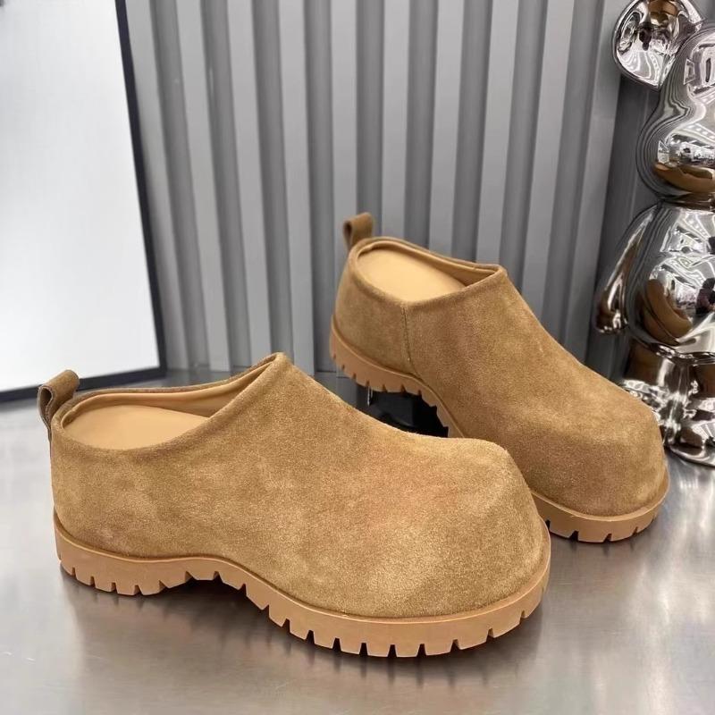 

Модные шлепанцы с большим круглым носком и внутренней платформой, женские модные замшевые с глубоким вырезом, противоскользящие, износостойкие балетки 39