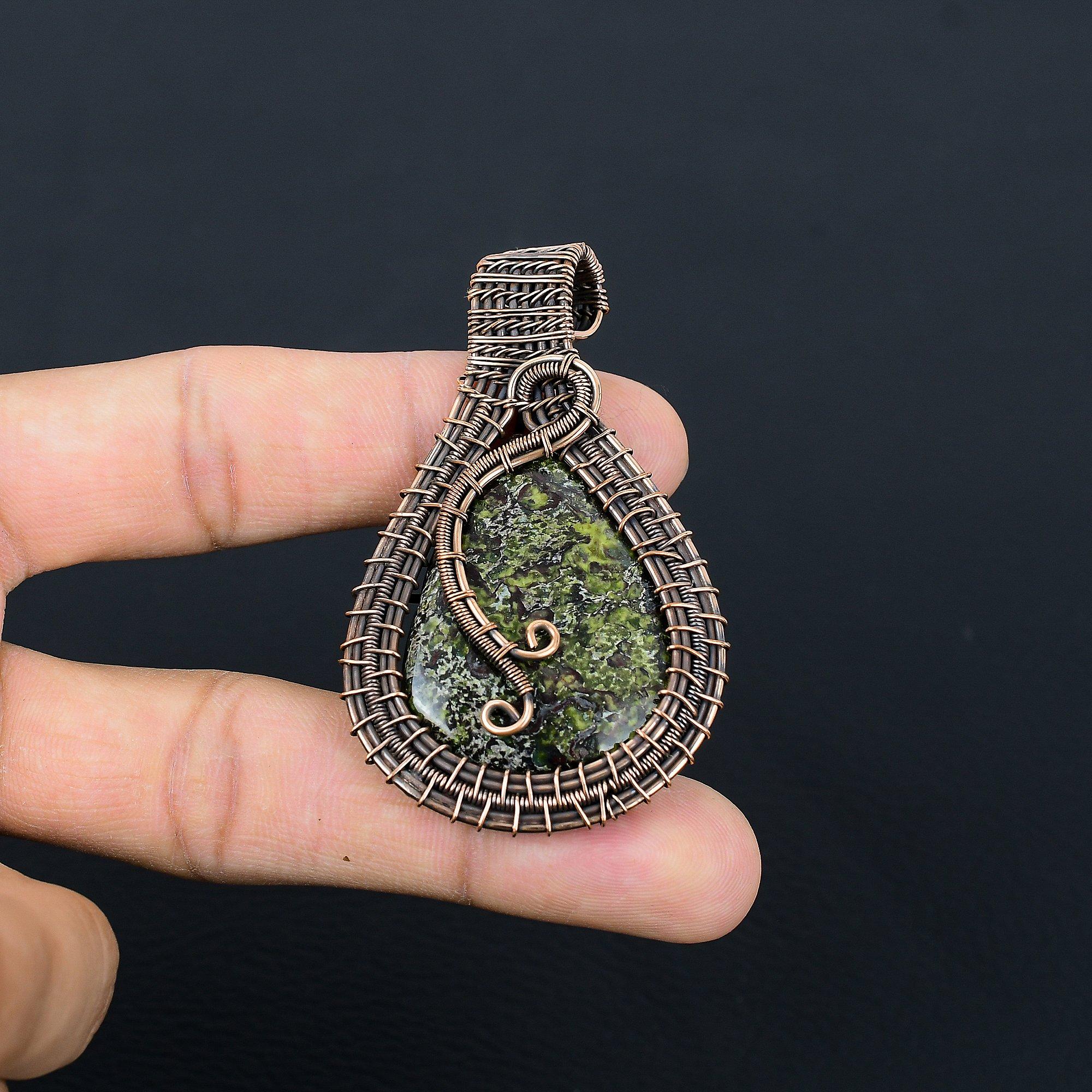 

Подвеска из яшмы Драконьей крови, обернутая медной проволокой 999 пробы, Ювелирные изделия с подвеской из драгоценного камня ручной работы, Подарки для жены, Новая подвеска 2.55 Inches