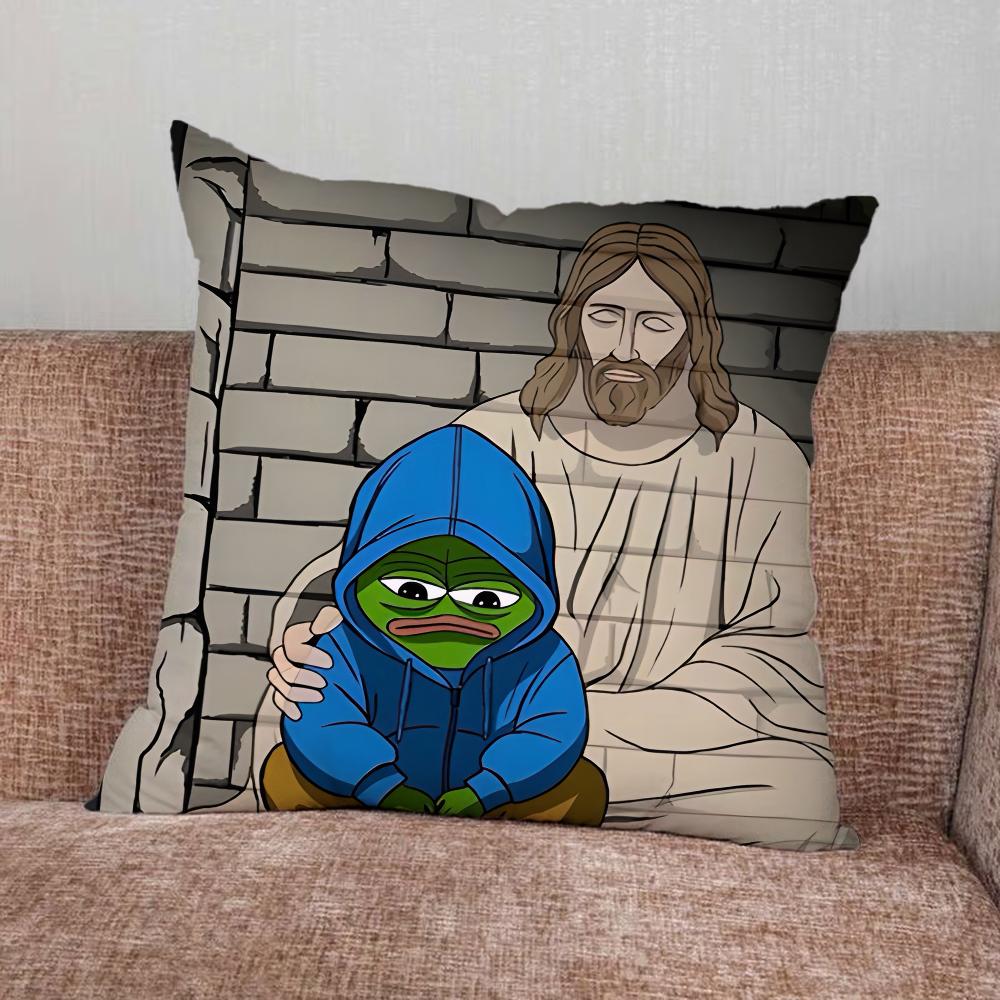 Funny P-Pepe Frog Sad Pillow Case For Home Bedroom Car Office Decoration Living Room Sofa Cushion Cover Suitable