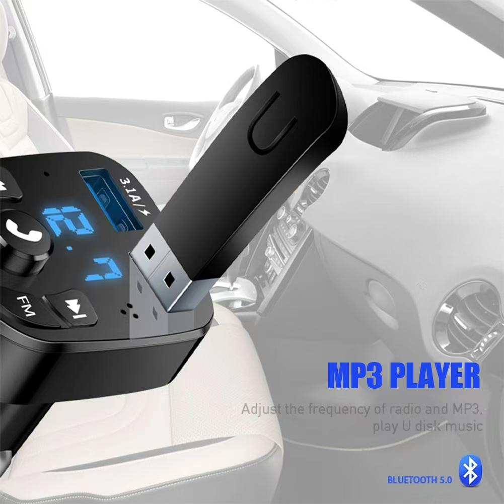 Car Hands-free Bluetooth-compaitable 5.0 FM Transmitter Fast Charge Car Kit MP3 Modulator Player Handsfree Audio Receiver 2 USB