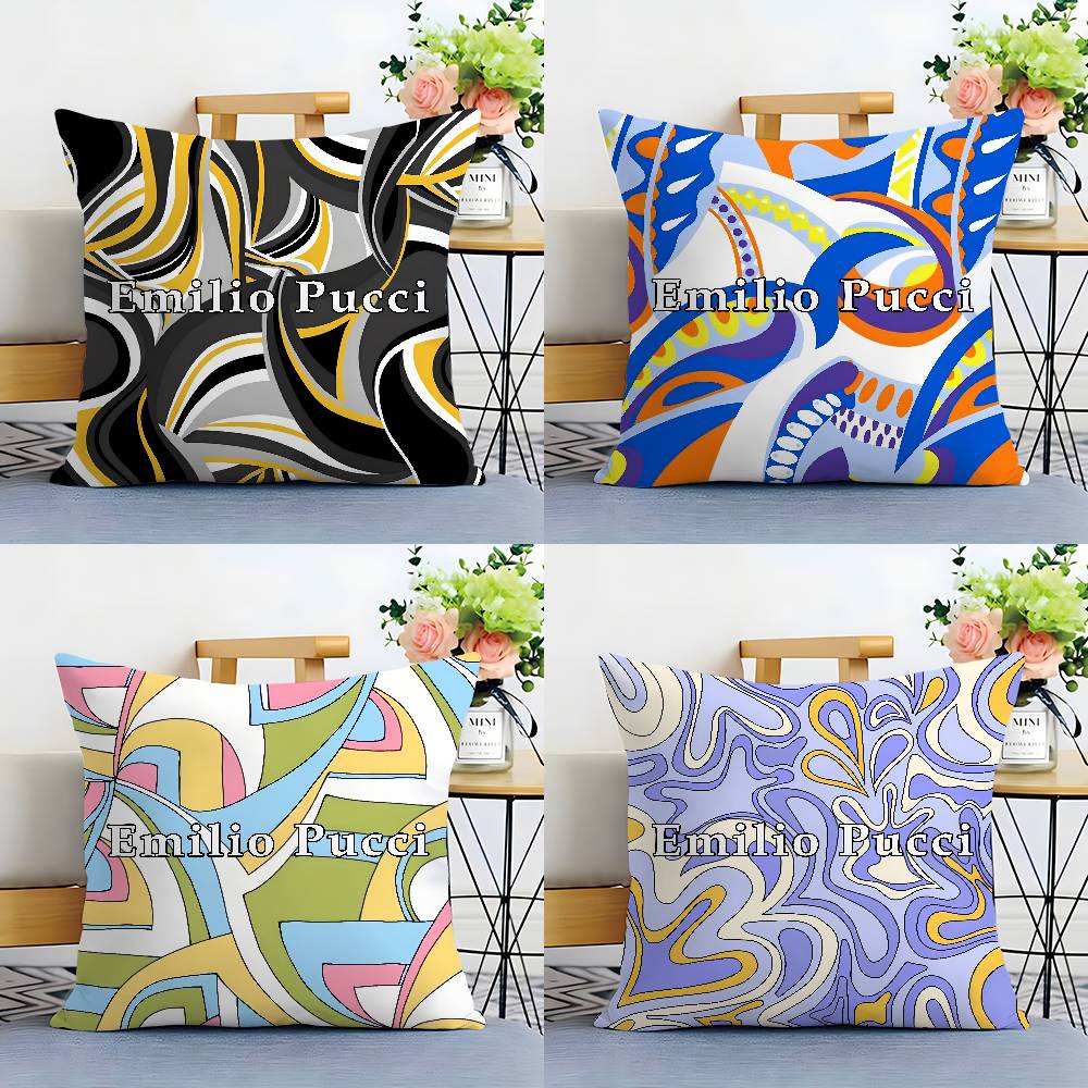Fashion E-Ee-Emilio Logo P-Pucci Pillow Case Plush Fabric Soft Double Sided Print Sofa Cushion Cover Throw Pillow Covers