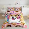 Watercolor Dog Bedding Set Cute Happy Colorful Puppy Duvet Cover Cartoon Bedding Decoration Queen for Women Children Girls Gift