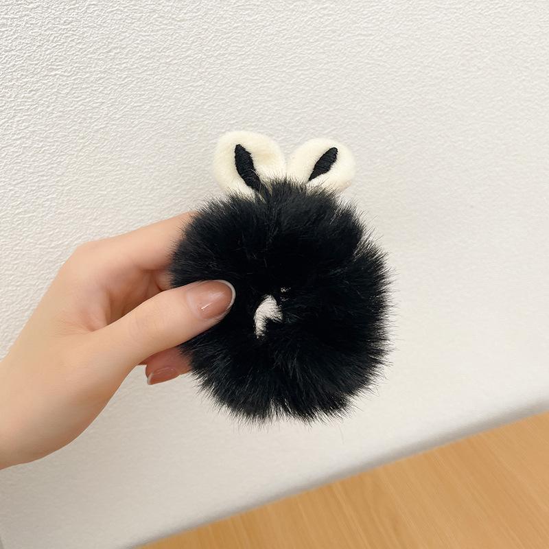 Girls Sweet Imitation Rabbit Fur Rabbit Ears Elastic Hair Bands Women Fur Fluffy Hair Rings Plush Scrunchies Hair Accessories