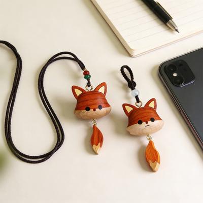 Hand-Carved Wooden Fox Pendant Keychain Cute Animal Design Phone Keys Bag Charm