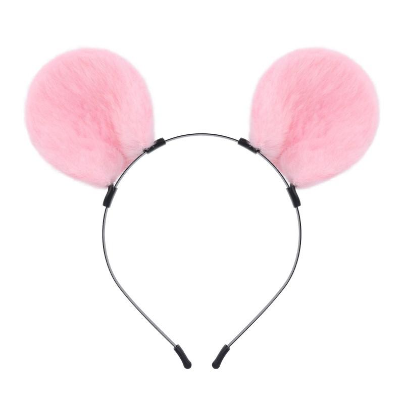 Handmade Plush Mouse Ears Headband With Tail Set Cosplay Animal Ear Costume Accessory Halloween Party