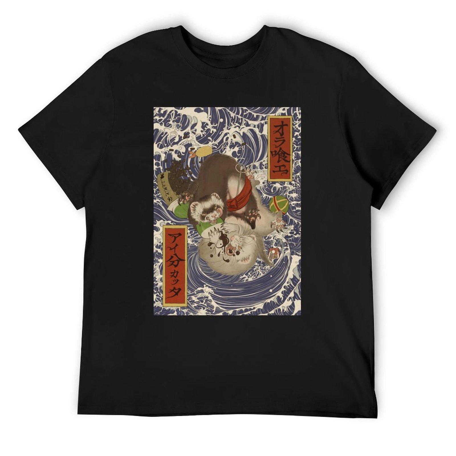 

Ukiyoe style ferret T-Shirt cute tops designer shirts Anime t-shirt men tshirt 4XL