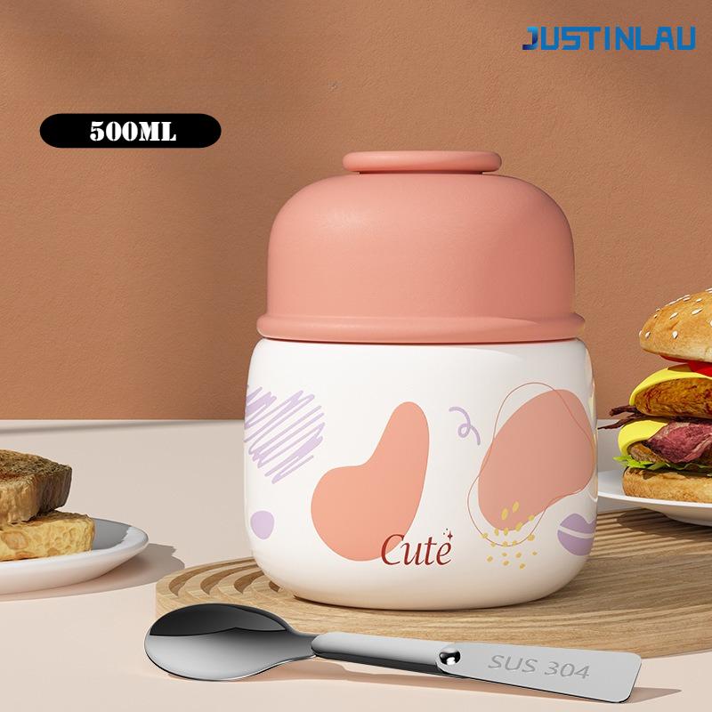 500ml Cartoon Mini Vacuum Cup 316 Stainless Steel+PP Lunch Box Food Container Food Container Bento Lunch Box Lunch Bag 500ml розовый