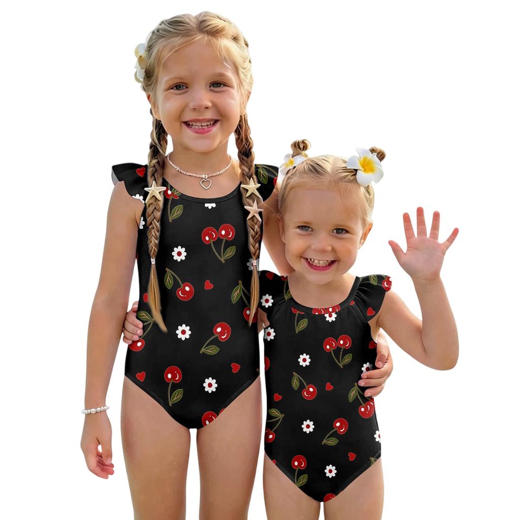 Girls One Piece Swimsuit Summer Kids Fruit Print Swimwear Toddler Children Casual Fashion Ruffle Sleeve Bathing Suit