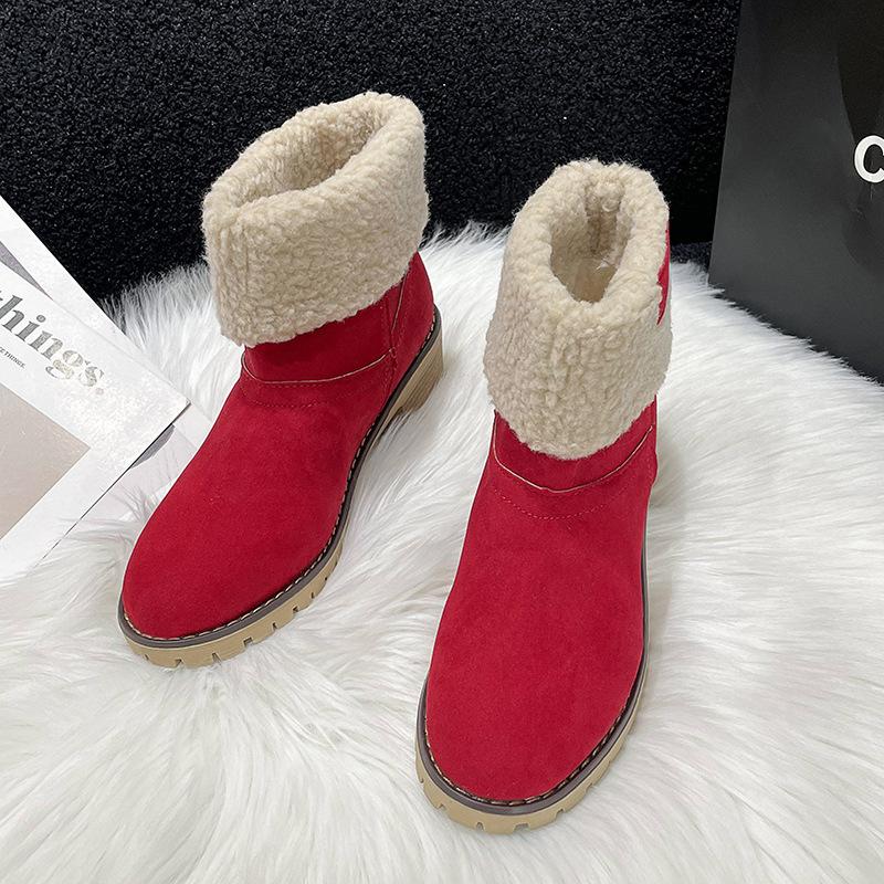Flap large size women's boots European and American foreign trade cashmere short boots winter women's boots plush women's fluffy Martin boots
