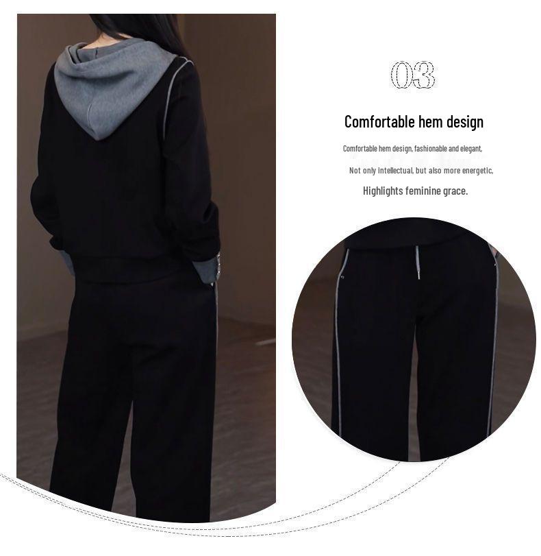 Chic Slimming Women's Hooded Sports Suit - Flaw-Concealing Two-Piece Set for Spring/Autumn