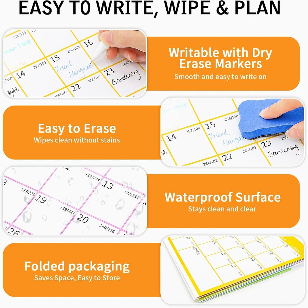 Large 2026-2027 Wall Calendar Dry Erase,MoShining,Yearly Planner 2026-2027,Big Class Calendar,48x32 inch Watercolor Poster Folded,Sturdy Paper Office