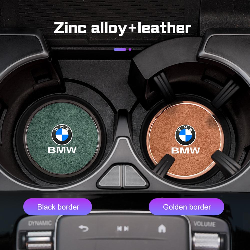 For BMW X1X2 X3 X5X4 X6 X7 1 3 5 7 Series F40 E90 G20 G30 i7 i8 2Pcs Leather Car Coaster Anti-slip Pad Water Cup Mat Accessories ulbn07