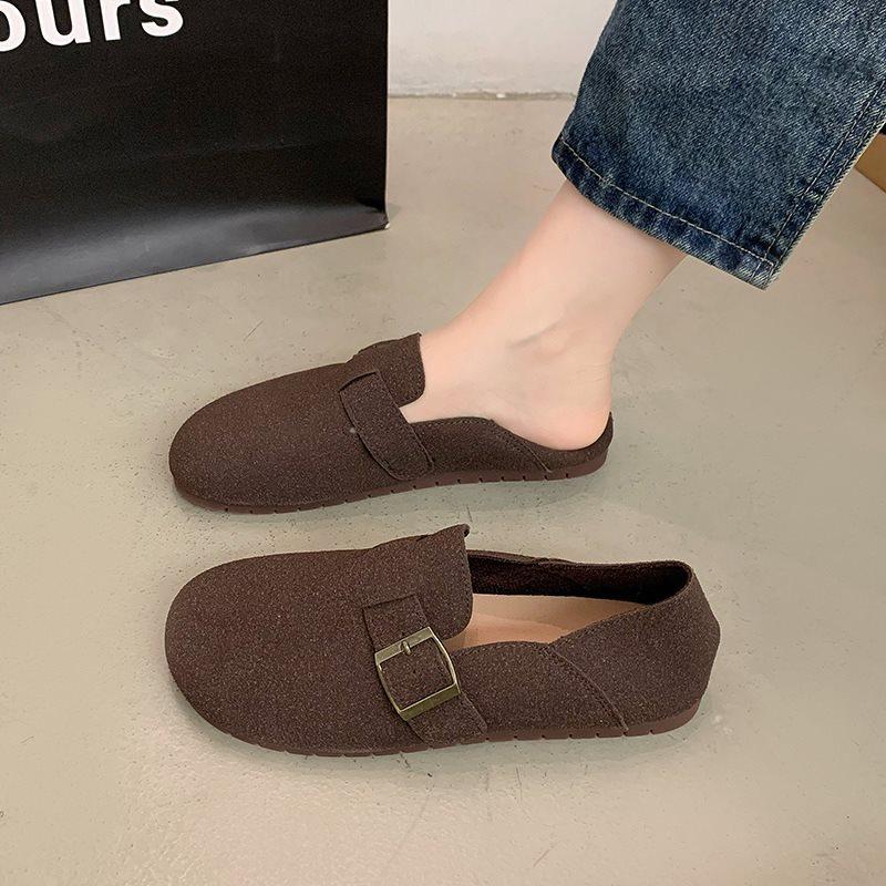 2025 New Beef Tendon Flat-soled Doudou Shoes Women's Simple Spring and Autumn Retro One-pedal Single Shoes Round Head Soft Sole Casual