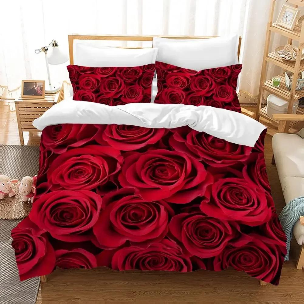 Rose Flower Valentine's Day Mother's Day Comfortable Duvet Quilt Cover Pillowcase Bedding Set Bedroom Decoration Home Textile