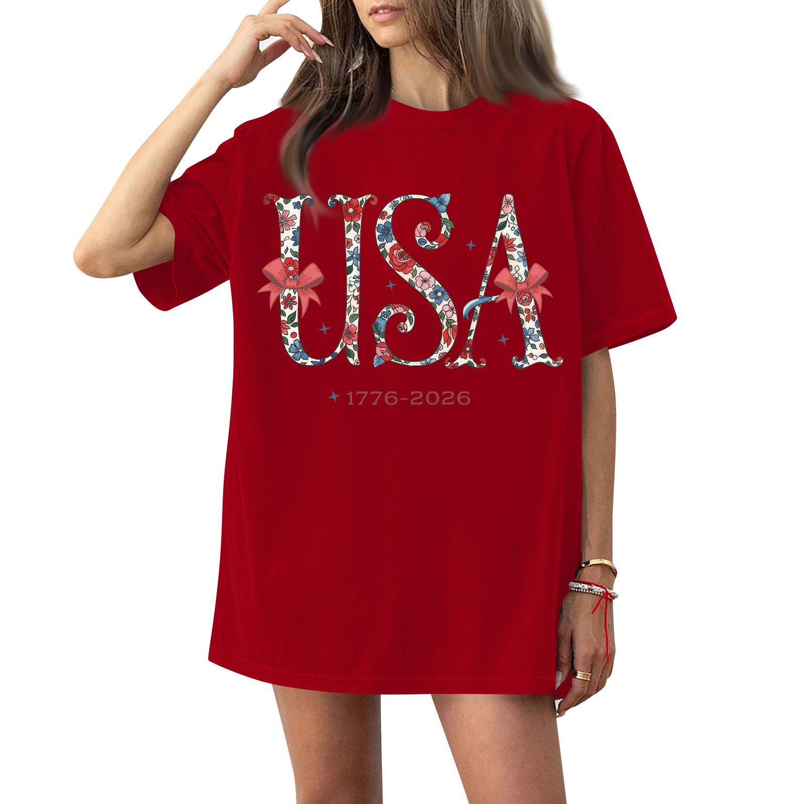 

Женская футболка с круглым вырезом и короткими рукавами с принтом XL красный