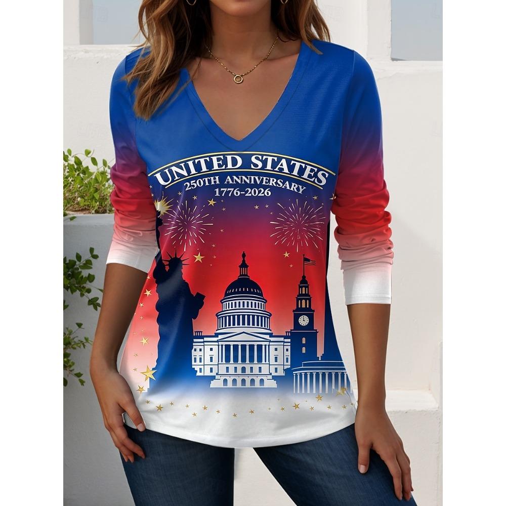 Vintage US Flag 250th anniversary Pattern Women's T-shirt Summer