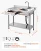 Stainless Steel Utility Sink, Free Standing Single Bowl Commercial Kitchen Sink with Drawer, Faucet and Hot & Cold Water Pipe, Utility Basin for
