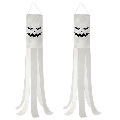 Large Ghostly Spooky Windsock Outdoor Outside Yard Porch House Hanging Flags Ornament Flag Props Durable and Lightweight