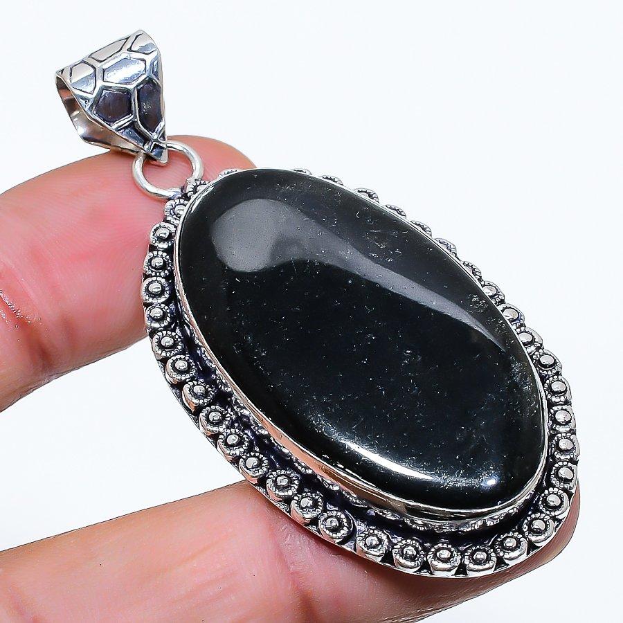

Black Onyx Gemstone Handmade 925 Sterling Silver Jewelry Pendant 2.36 SU-10668