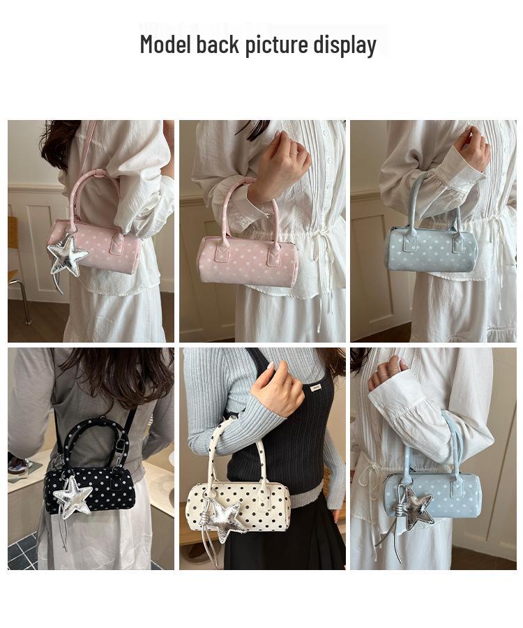 Niche Girly Polka Dot Cylinder Handbag - 2026 Versatile Shoulder & Crossbody Pillow Bag
