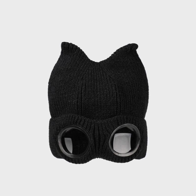 Winter Knitted Hat Women's Outdoor Thick Ear Protection Warm Hat Cartoon Glasses Wool Cap