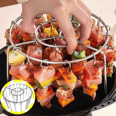 Grillspetshållare i rostfritt stål Airfryer Grillspett Kök BBQ Spett Grill med Nål Multifunktionell Ugn Dehydreringsställ