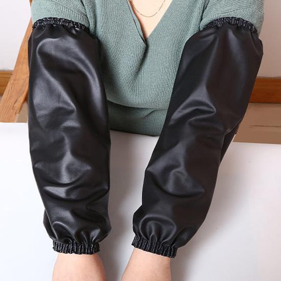 1 Pair Arm Sleeves Imitation Leather Waterproof Oil-Proof Arm Sleeves 40cm Long Elbow Protection Kitchen Garden Cleaning Sleeves
