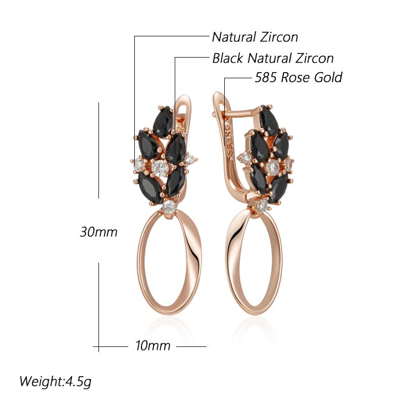 Fashion  Rose Gold Color Glossy Hollow Geometric Drop Earring For Women Shiny Black Natural Zircon Daily Fine Jewelry