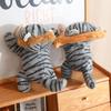 Non-Toxic Like Real Cat Doll Lying Plush Animal Toy Orange Grey Cat With Fish Bread Stuffed Peluche Decoration Gift