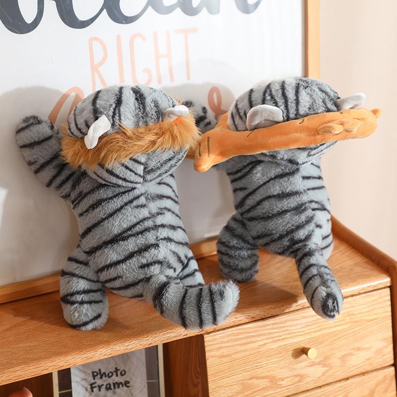 Non-Toxic Like Real Cat Doll Lying Plush Animal Toy Orange Grey Cat With Fish Bread Stuffed Peluche Decoration Gift