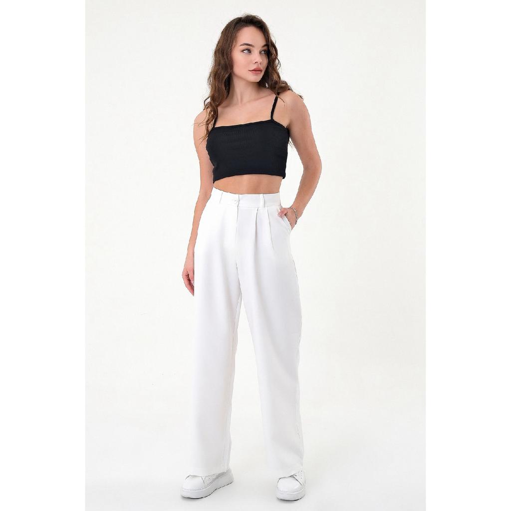 Woman White High Waist Palazzo Pants