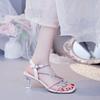 Fine with Butterfly Rhinestone Temperament Sandals Summer Square Head Foreign Air Fairy Everything Match High Heels