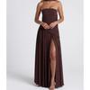 European American Women's Strapless Solid Color Backless Dress, Sexy High Slit Long Party Dress, New Fashion Casual Maxi Dress