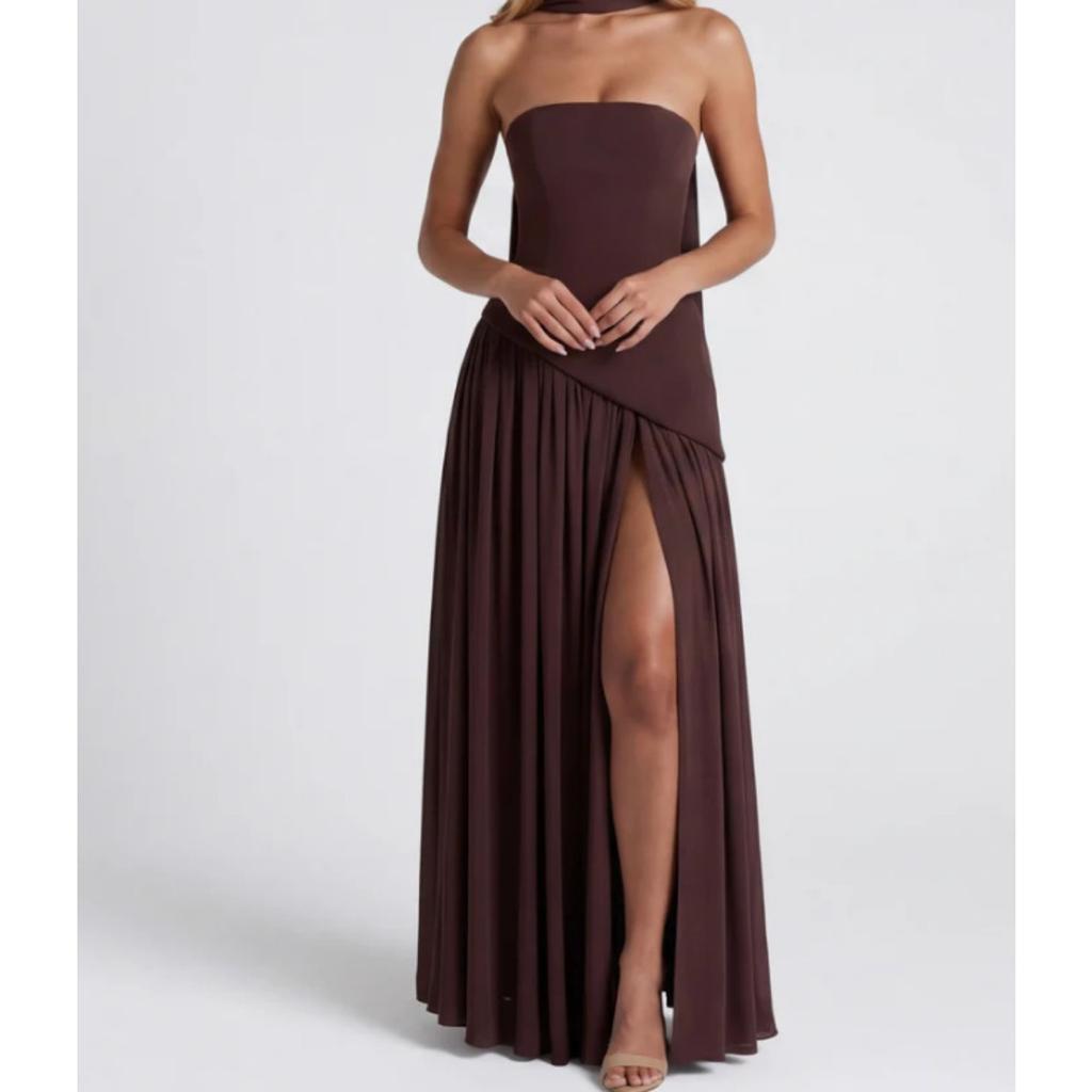 European American Women's Strapless Solid Color Backless Dress, Sexy High Slit Long Party Dress, New Fashion Casual Maxi Dress