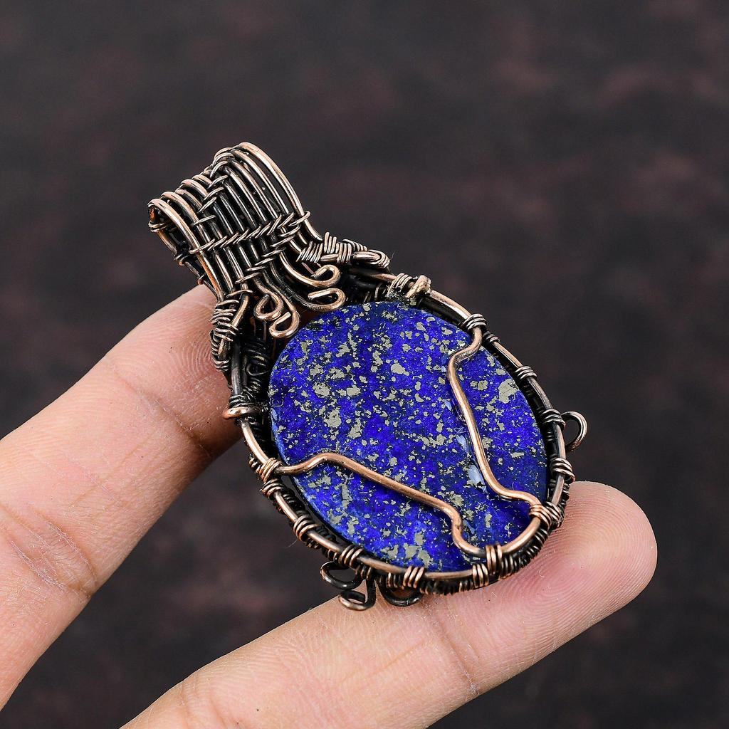 Lapis Lazuli Pendant Copper Wire Wrapped Pendant Handmade Gemstone Pendant Copper Jewelry Wire Wrapped Jewelry For Gift Lapis Lazuli Jewelry