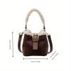Women's Fashion Plush Messenger Bag Faux Leather Small Bucket Shoulder Crossbody Bag with Polyester Lining and Buckle Closure Solid Color