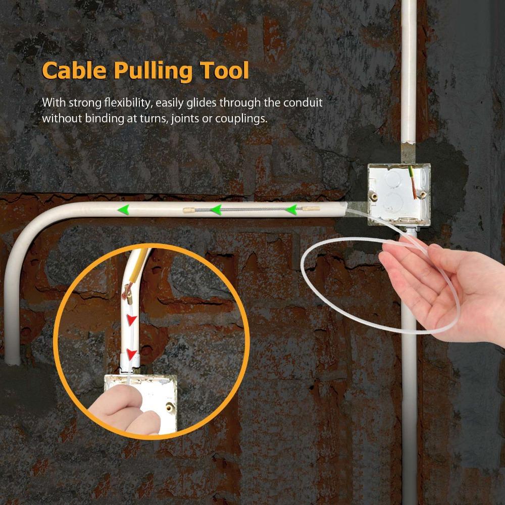 White Cable Pulling Tool 15m Length Wire Threader Flexible Fish Tape Puller  Construction Workers