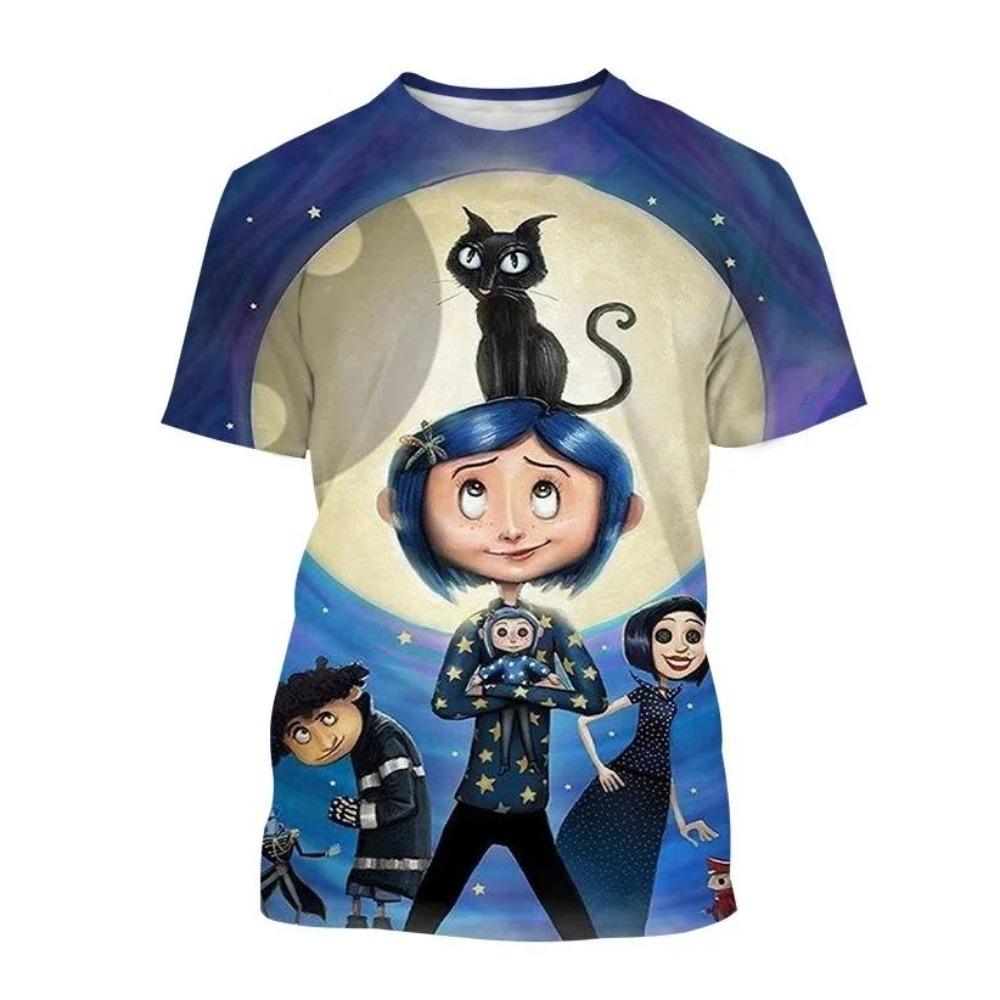 Футболка 3D Coraline & the Secret Door Триллер Ужасы Аниме Фильм Унисекс Личность Коралина Принт Коралина Топ с короткими рукавами 110