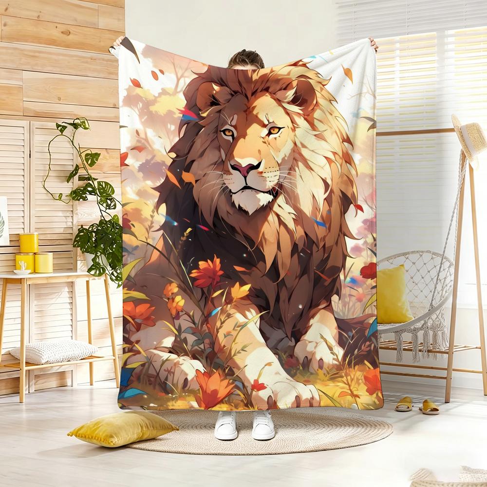 Fantasy Animal Majestic Lion Throw Lightweight  Flannel Blanket Soft Skin-Friendly For Summer Cooling