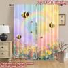 2D Flat Printing 2pcs Curtains Cute Bee Rainbow Flowers Digital Printed Polyester Drapes Family Party Use for New Year and