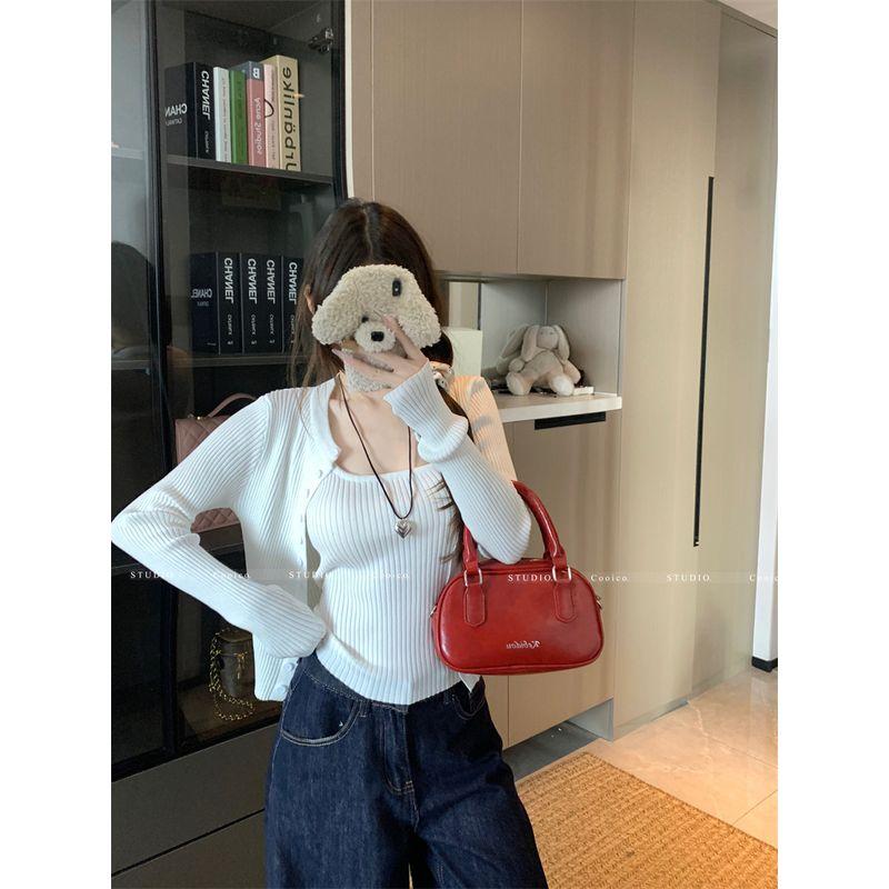 

Kumikumi Gyaru Set Blue Long sleeve Cardigan Outerwear Women Autumn Inner wear Knitted Cami Two-piece Set White Two-piece set One size